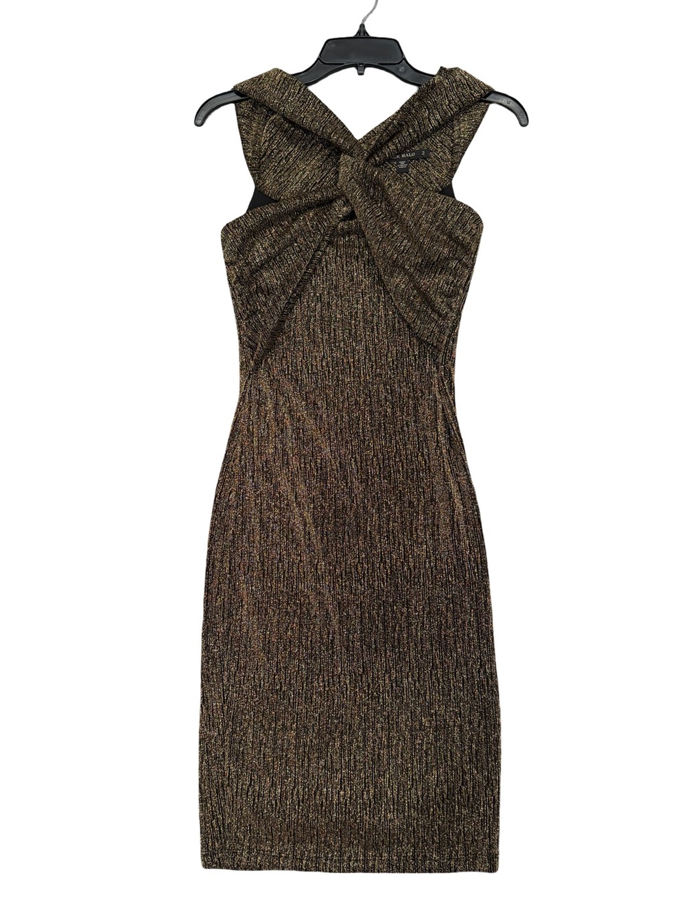 Black Halo Metallic Gold Twist-Front Midi Dress